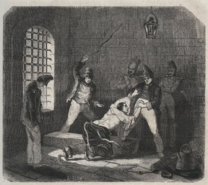 Bagne de Brest: caning. Engraving in 