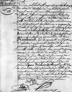 Birth Certificate of Arthur Rimbaud, French Poet. Charleville, Musee Rimbaud