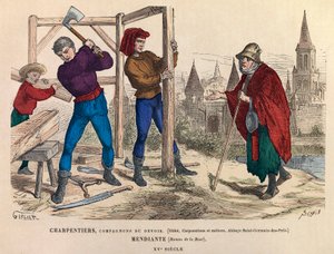 Carpenters and a beggar by Anonymous Anonymous