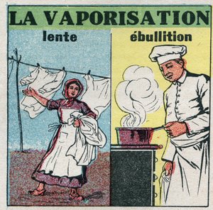 Changes in States: Slow Vaporization (Wind Action) or Boiling (Heat Under a Pan). Anonymous illustration from 1925. Private Collection by Anonymous Anonymous