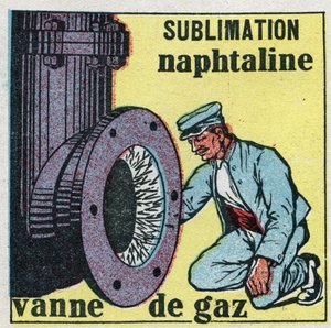 Changes in states: sublimation. Naphthaline depot clogging a gas valve. Anonymous illustration from 1925. Private collection. by Anonymous Anonymous
