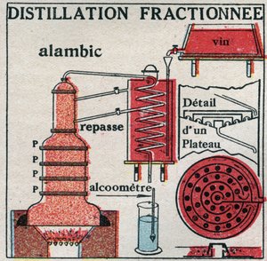 Changes in States: Vapours. Fractional Distillation of Wine. Anonymous Illustration from 1925. Private Collection