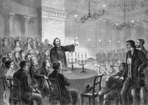 Conference of Reformer Johannes (Jean) Ronge (1813-1887) in Vienna in 1868. He Founded the Universal Christian Church (engraving of 1868) by Anonymous Anonymous