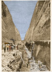 Construction of the Corinth Canal 1893 - engraving