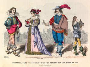 Costumes of Lords, Lady and Page Before the Edit of Reform on Fashion in Paris in 1633 by Anonymous Anonymous