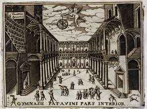 Court of the University of Padua in Italy in the 17th century. Anonymous engraving of the 17th century