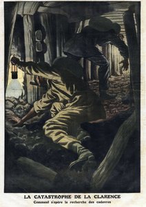 Disaster of the Clarence mine: rescue efforts are trying to recover the bodies of the victims of the firedamp explosion. Illustration taken from Le Petite Journal 22/09/1912 Private collection by Anonymous Anonymous