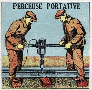 Electric tools: portable drill. Anonymous illustration from 1925. Private collection. by Anonymous Anonymous