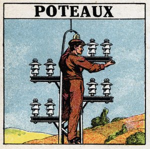 Electrical pipes: electric poles. Anonymous illustration of 1925. Private collection. by Anonymous Anonymous