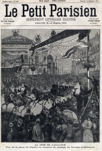 Feast of the Franco-Russian Alliance: view of the Opera Square during the passage of the Presidential Cortege of Felix Faure (1841-1899). In Le Petit Parisien on 12/09/1897 by Anonymous Anonymous