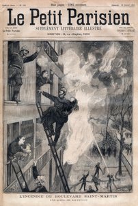 Fireman of Paris: rescue scene during the fire of Boulevard Saint-Martin. Engraving in 