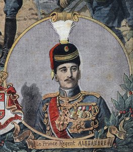 First World War 1914-1918: Portrait of the Prince Regent of Serbia Alexander, who became King Alexander I of Yugoslavia or Alexander II of Serbia (1888-1934). Engraving in Le Petite Journal