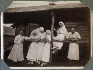 First World War 1914-1918: Nurses and Doctors in Blouse in Couville, Manche, Lower Normandy, France. Anonymous Photograph July 1917. Private Collection, Stella. by Anonymous Anonymous