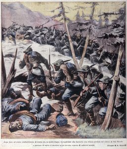 First World War: Italian alpine hunters take back from enemies the Pal Piccolo, Italian Alps - 1916 Illustration from La Domenica del Corriere by Anonymous Anonymous