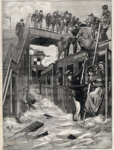 Flooding of the Gare de la Chapelle on the Line of the Small Belt in Paris (engraving) by Anonymous Anonymous