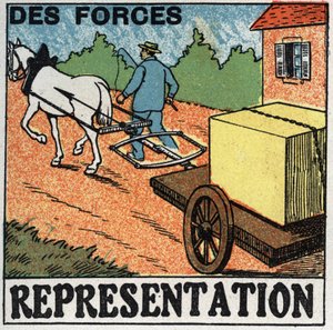 Forces: a horse pulling a car. Anonymous illustration from 1925. Private collection by Anonymous Anonymous
