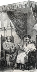 Francis of Paola founder of the Roman Catholic Order of Minims and Pope Sixtus IV - Saint Francis of Paola (Francesco di Paola) (1416-1507), founder of the Order of Minims with Pope Sixtus IV - Engraving of 1846 in 