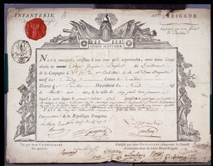 French Revolution: Official Document of Military Leave Dated 5 Prairial Year IV (24/05/1796) of a Lieutenant of the Brigade of the District of Cambrai