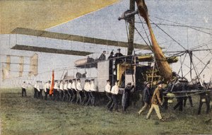 From Compiegne to London by Airship: English Soldiers Tow the Bayard-Clement Airship in Its Hangar at Wormwood Scrubbs (engraving)