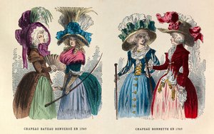 From Left to Right: Overturned Boat Hat; Thread Hat in 1787 by Anonymous Anonymous