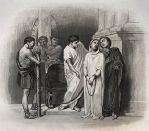 Holy Victory, suffered martyrdom in Carthage with Saint Saturnin, in 304. Engraving from 1846 in Lives of the saints. Private collection by Anonymous Anonymous