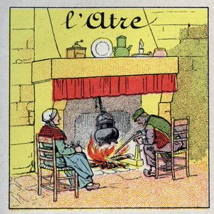 Home heating: the fireplace. Anonymous illustration from 1925. Private collection. by Anonymous Anonymous