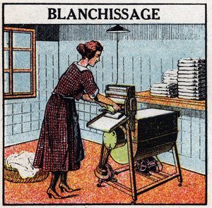 Household uses of electricity: whitewashing. Anonymous illustration from 1925. Private collection. by Anonymous Anonymous