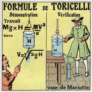 Hydraulic: demonstration and verification of Torricelli formula. The Italian physicist Evangelista Torricelli (1608-1647) gave a formula for calculating the flow rate of a liquid when one knows the height of its fall. On the right, the vase of by Anonymous Anonymous