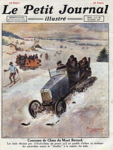 Innovation on cars in the mountains, tracks are placed on the wheels avoiding skidding. Illustration taken from 