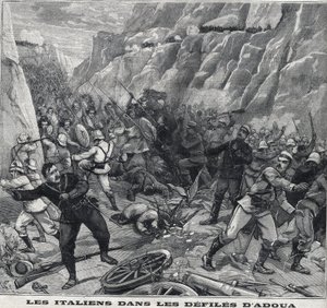 Italians fighting the Adoua in Ethiopia. Engraving in 