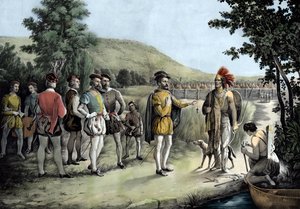 Jacques Cartier, his first interview with the Indians at Hochelaga now Montreal in 1535