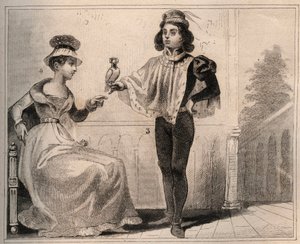 John II of Valois, Duke of Alencon with Marie de Fayel. Engraving from 1859 in 