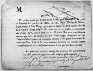 Letter from the Office of Revenue Concerning the Payment of Taxes Dated April 1747