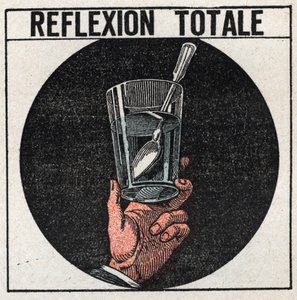 Light Refraction: Total Reflection Observed with a Silver Spoon in a Glass of Water. Anonymous Illustration from 1925. Private Collection. by Anonymous Anonymous