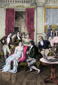 Literary Salon: Around Madame Recamier - Madame Juliette Recamier (1777-1849) surrounded by literary and political personalities: Charles Nodier (1780-1844), Francois Rene Viscount de Chateaubriand (1768-1848), Sophie Gay (1776-1852), Benjamin Constant