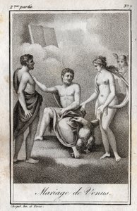 Marriage between Mars and Venus. Engraving from 1819 in 
