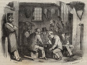 Meal of the convicts at the Rochefort bagne in the 19th century. Engraving in 