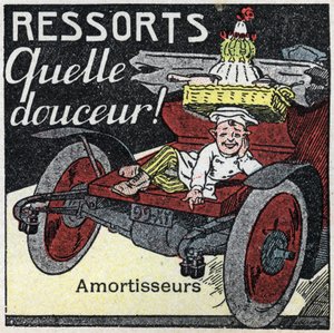 Mechanical traction: shock springs of an automobile. Anonymous illustration from 1925. Private collection. by Anonymous Anonymous