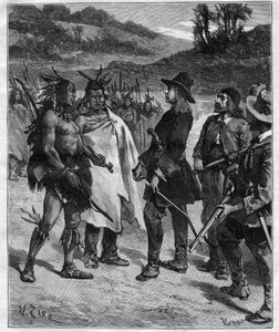 Meeting of Robert Cavelier de La Salle with the Indians of America near Lake Peoria (engraving)