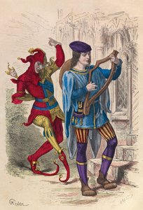 Musician and dancing fool in Paris 14th Century - private collection by Anonymous Anonymous