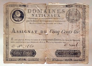 Paper issued during the French Revolution: an assignment of 500 pounds from 1790 - private collection