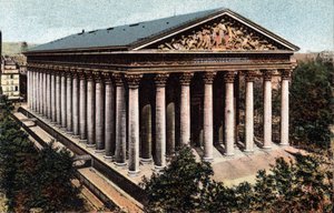 Paris: Exterior View of the Church of the Madeleine Designed by Architect Pierre Alexandre Vignon (1763-1828). Photograph of 1920 in Artistic Album of the City of Paris. Private Collection