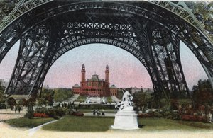 Paris: the Palais du Trocadero seen under the Eiffel Tower. Photograph of 1920 in Artistic Album of the city of Paris. Private collection. by Anonymous Anonymous