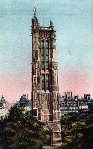 Paris: the Saint Jacques Tower (Saint-Jacques) realized in 1523. Photograph of 1920 in 
