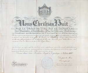 Passport by King of Denmark Christian VIII dates from 1845