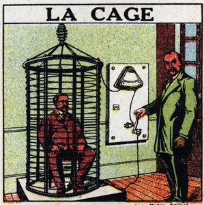 Physiological effects of electricity: the cage. Care of a patient by passing electricity around him without touching him, also called 