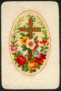 Pious image: Cross with flowers