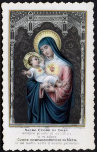 Jesus as a Child in the Arms of His Mother Mary, with the Sacred Heart