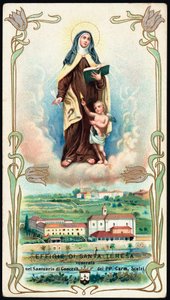 Pious image: Representation of Saint Therese of Jesus or Avila (1515-1582), Spanish mystic and Carmelite - Chromolithography - Private collection