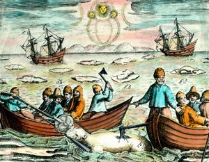 Polar Bear Hunting Scene in Canada. 18th century engraving. Private Collection by Anonymous Anonymous